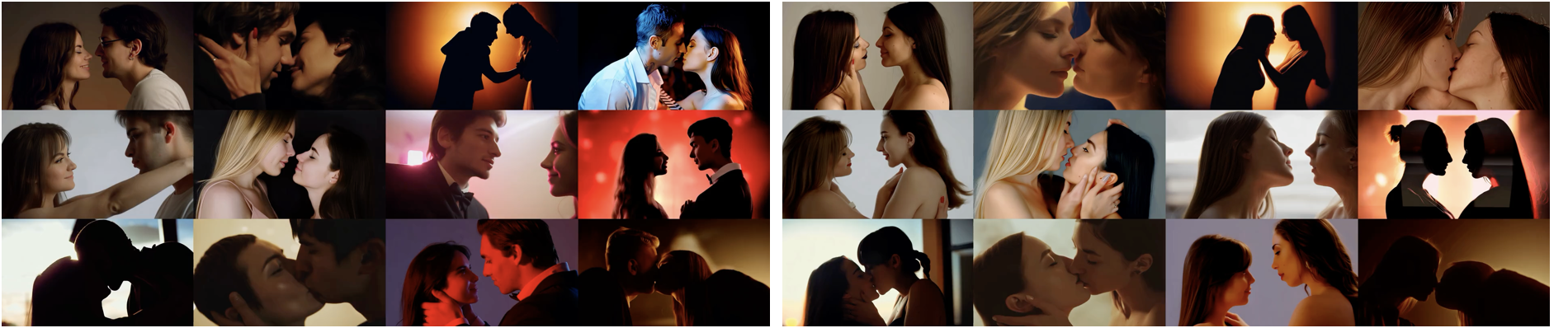 A collage of a couple kissing AI-generated content may be incorrect